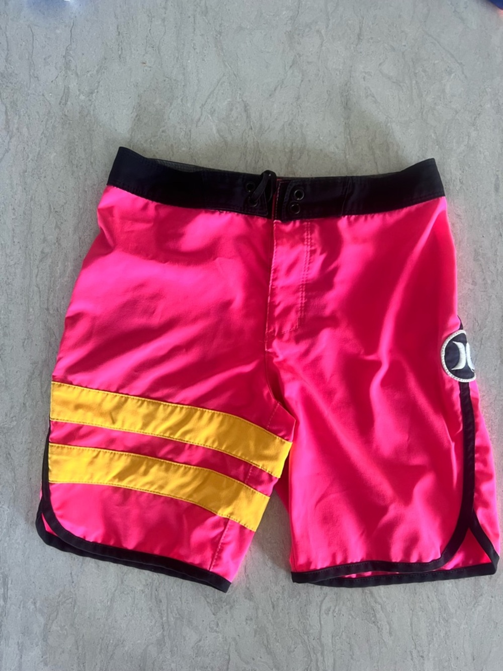 Hurley Neon Pink Swim boardShorts with Black Waistband